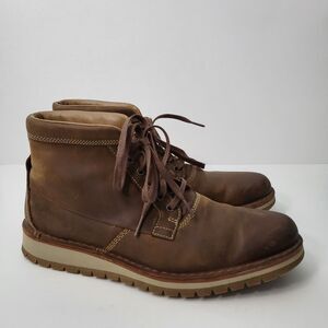 CLARKS Varby Top Ankle Boots Mens 11 Tan Leather Lace Up Brown Comfort Classic